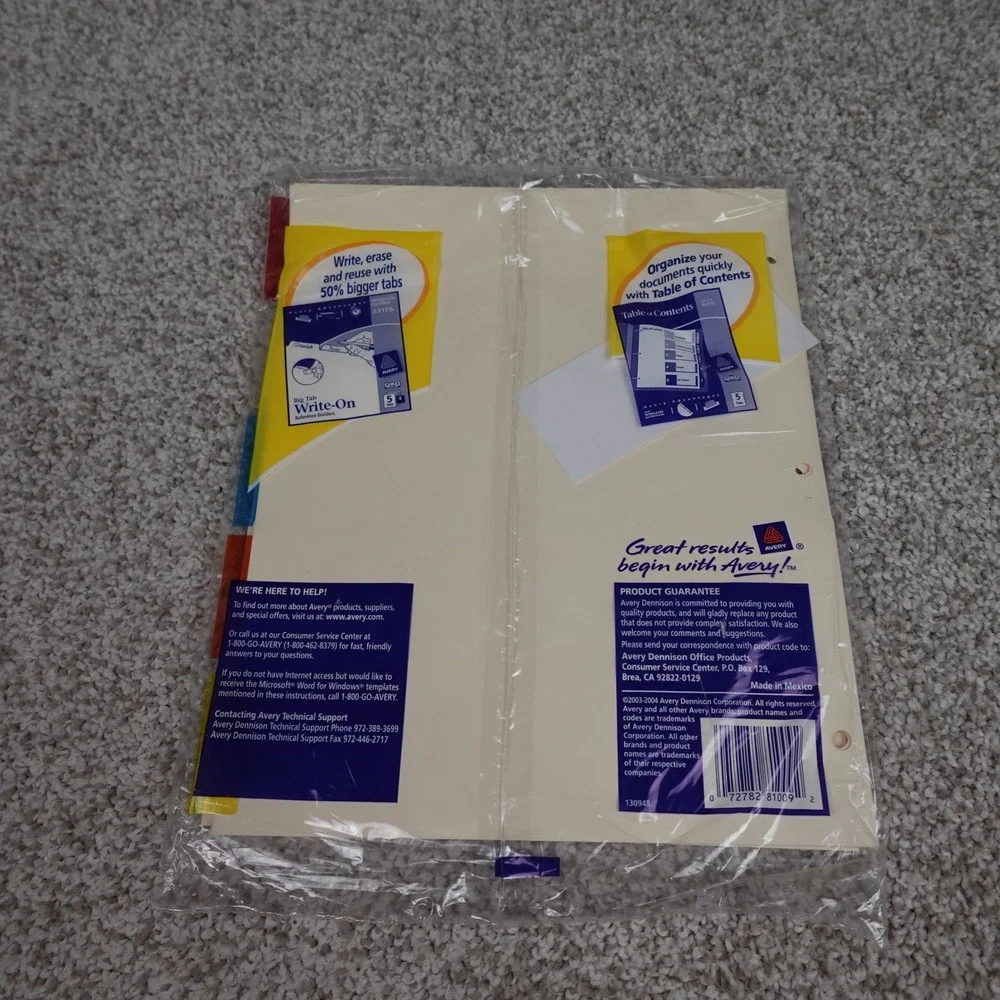 Avery Pockets n Tabs Insertable‎ Dividers 81009 5-Tab Set Buff Office School